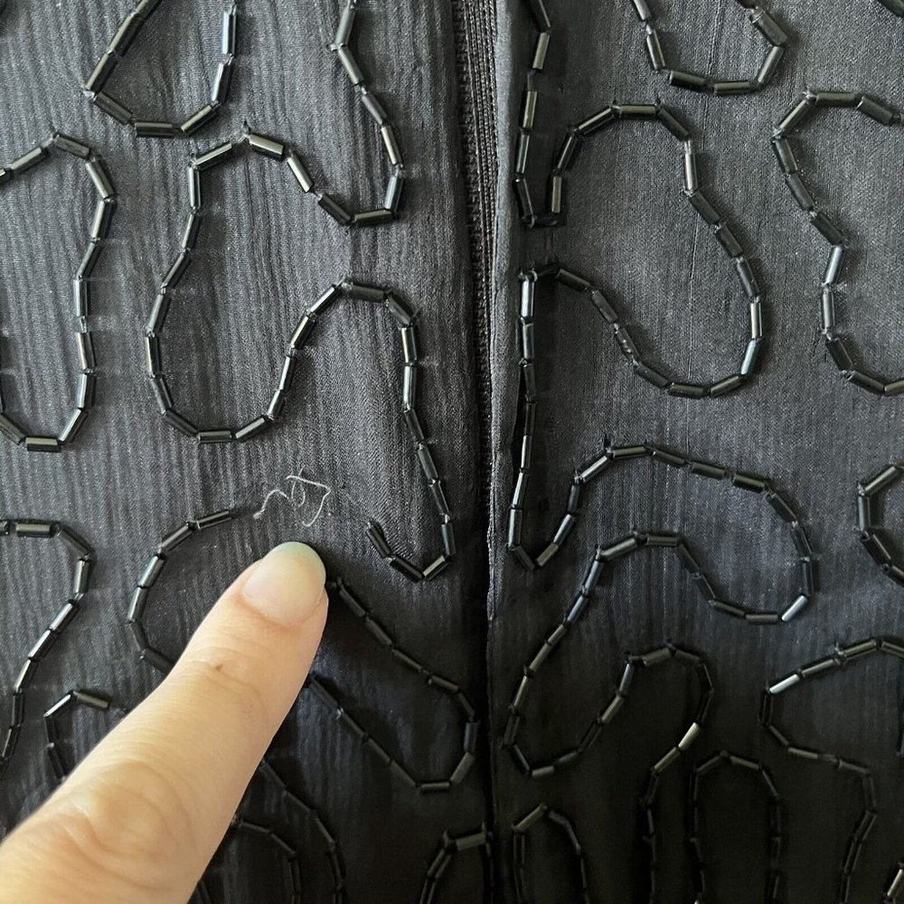 Laurence Kazar Petite Medium Dress Beaded Sequin Silk‎ Multi Black Short Sleeve - Picture 8 of 9